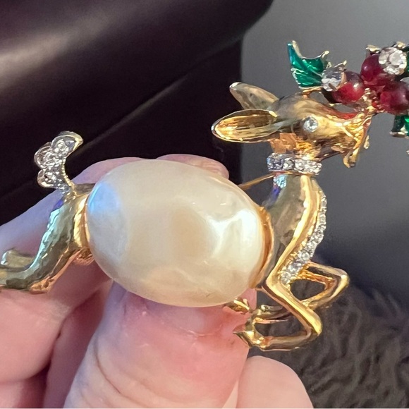 Nolan Miller Vintage Reindeer Brooch with Gem Accents - Picture 3 of 4